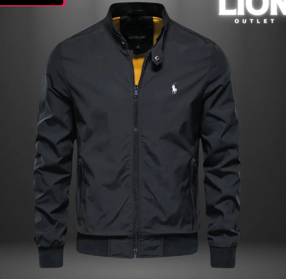 Men's aviator-inspired windbreaker bomber jacket with stand collar and mesh lining Mune Fashion