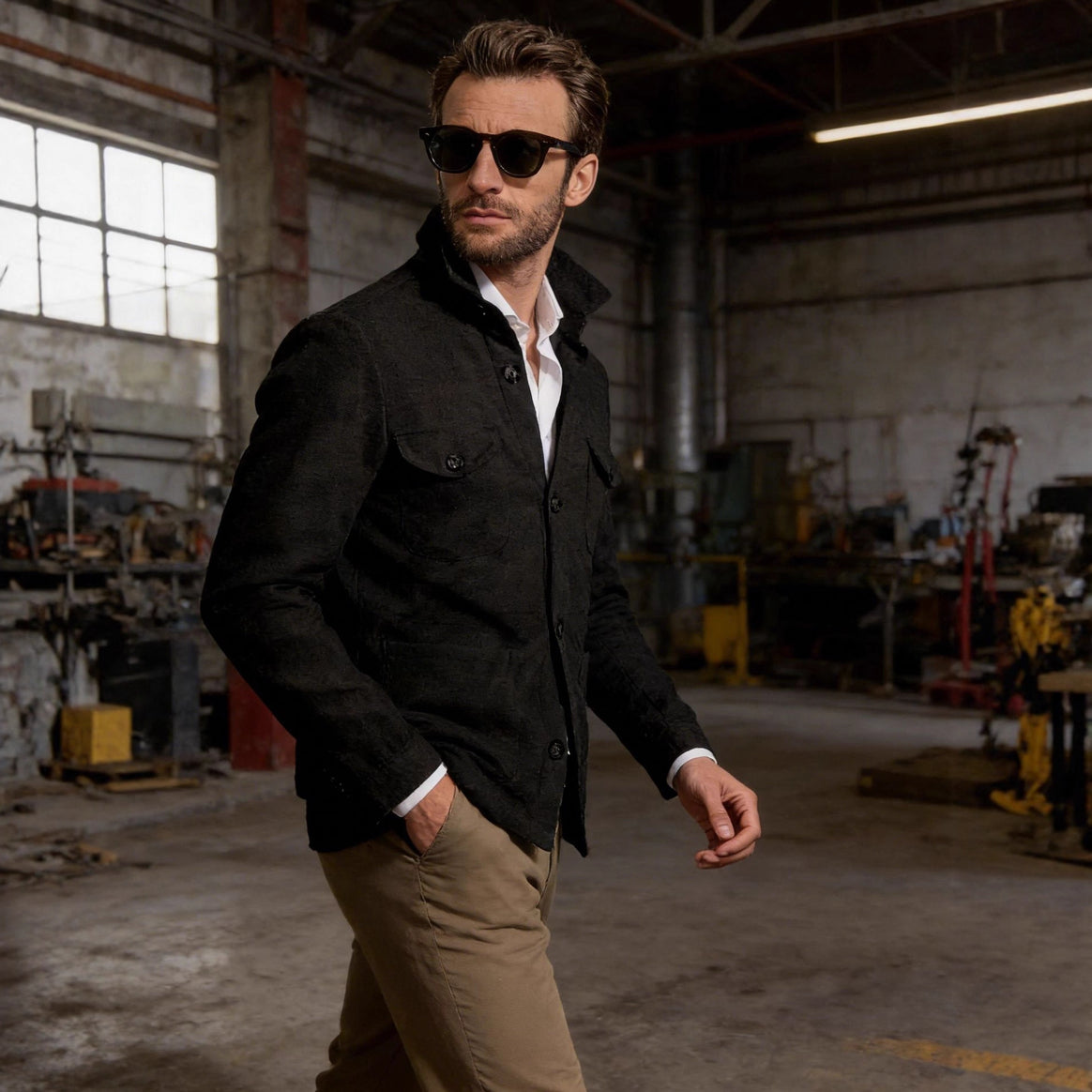 Men's Lightweight Field Jacket made of Cotton-Linen with Flap Pockets Mune Fashion