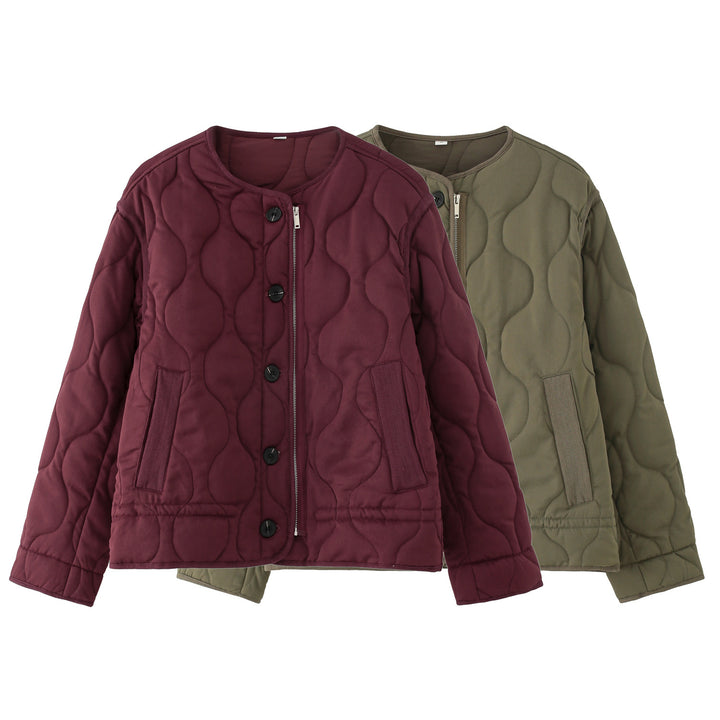 Women's quilted jacket with round quilted pattern, round neck and two-way zip Mune Fashion
