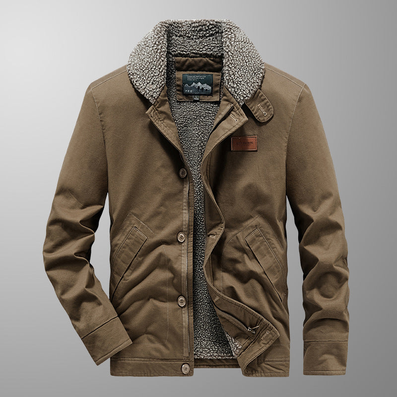 Men's Canvas Army Blouson with Continuous Teddy Lining, Zipper and Button Placket Mune Fashion