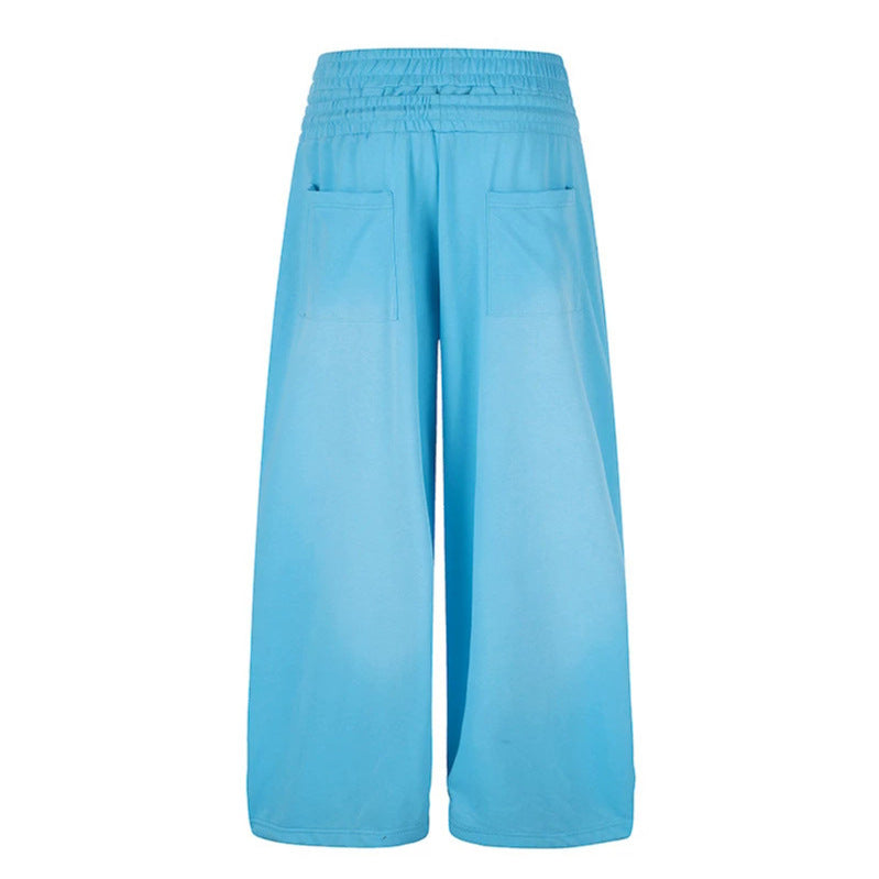 Ladies Wide High-Waist Palazzo Lounge Pants made of Stretch Jersey with Elastic Waistband, Drawstring, Adjustable Hem Cords and Star Print