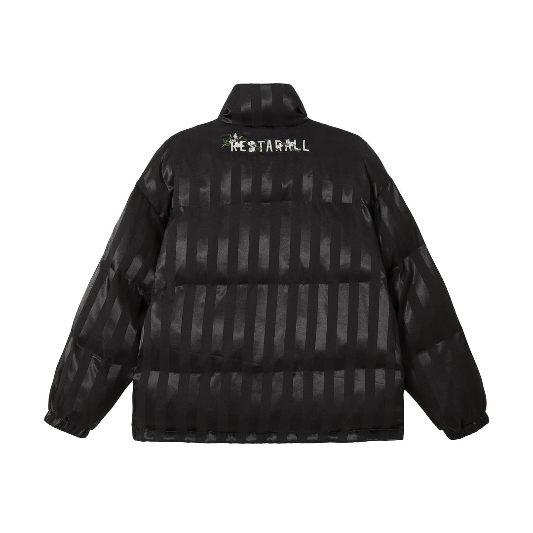 Women's Boxy Quilted Satin Puffer Jacket with Floral Embroidery Detail Mune Fashion