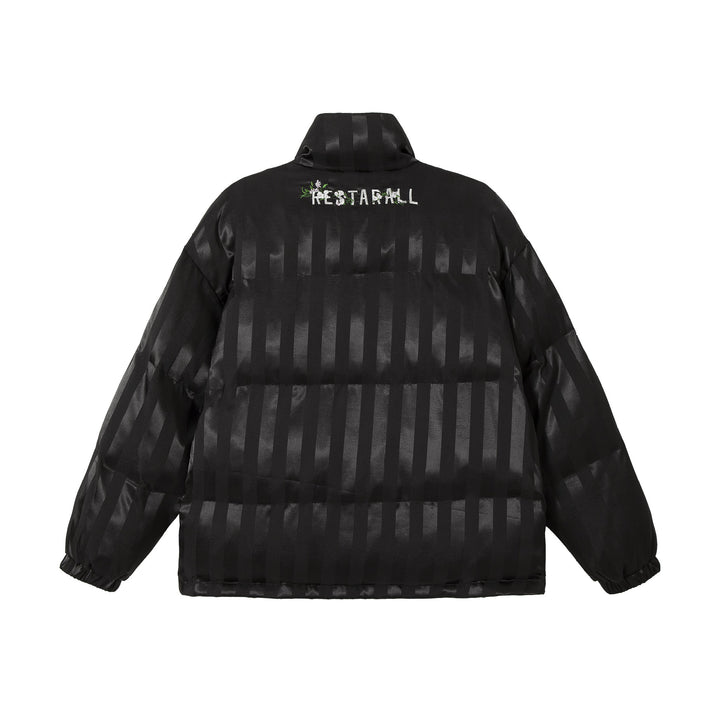 Women's Boxy Quilted Satin Puffer Jacket with Floral Embroidery Detail Mune Fashion