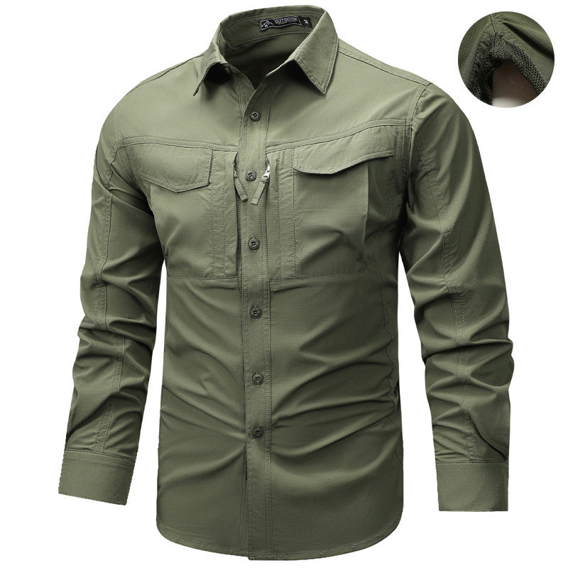 Men's Long Sleeve Outdoor Shirt with Ripstop, Chest Pockets and Zipper Pocket Mune Fashion