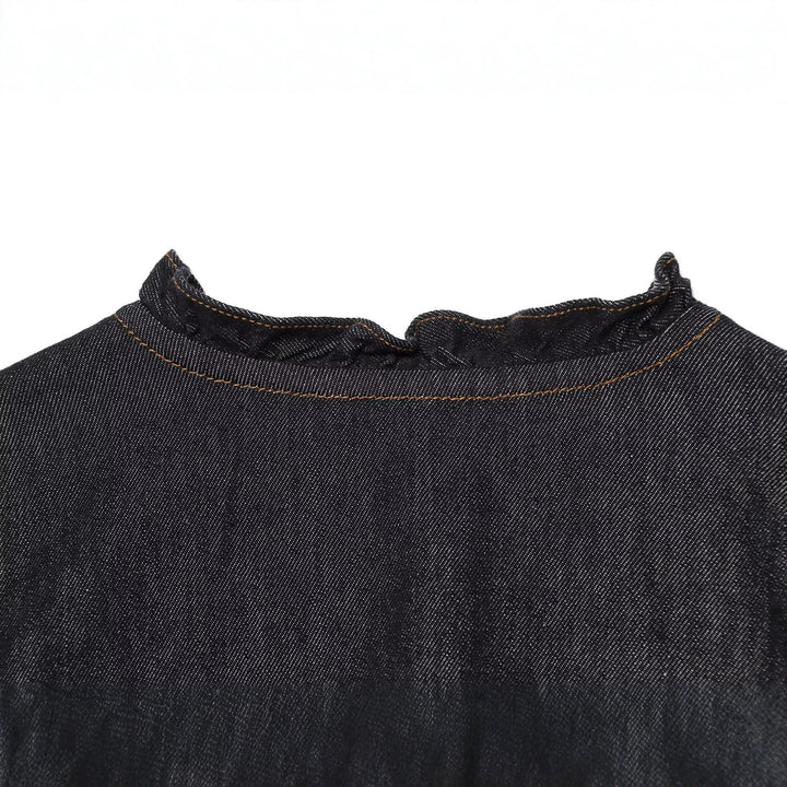 Women's jeans blouse with ruffle trim, drawstring waist and cuffed sleeves Mune Fashion