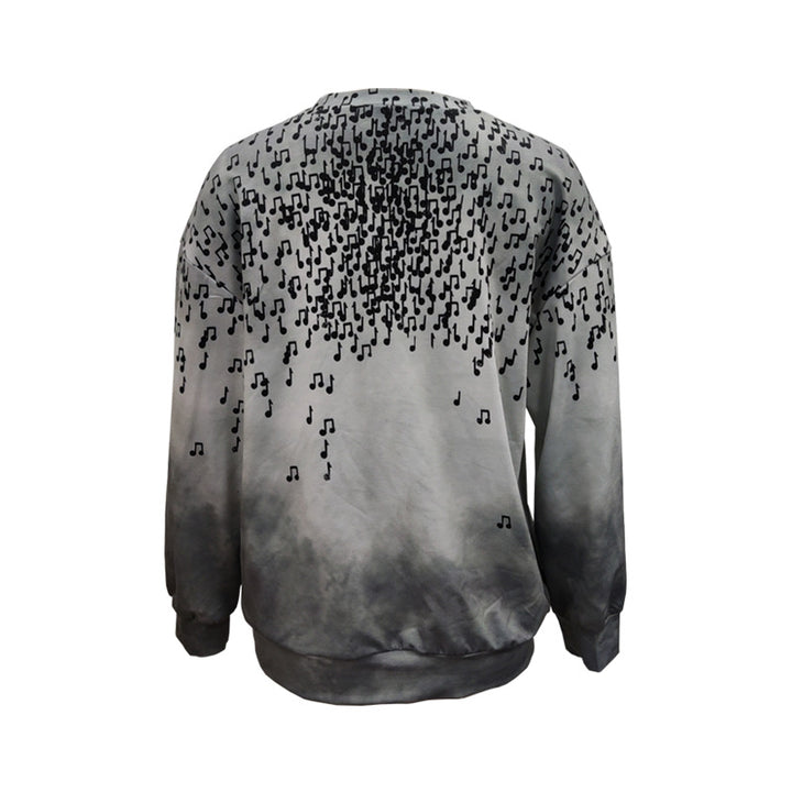 Women Long Sleeve Relaxed Sweatshirt with Music Rain Print and Silhouette Design Mune Fashion