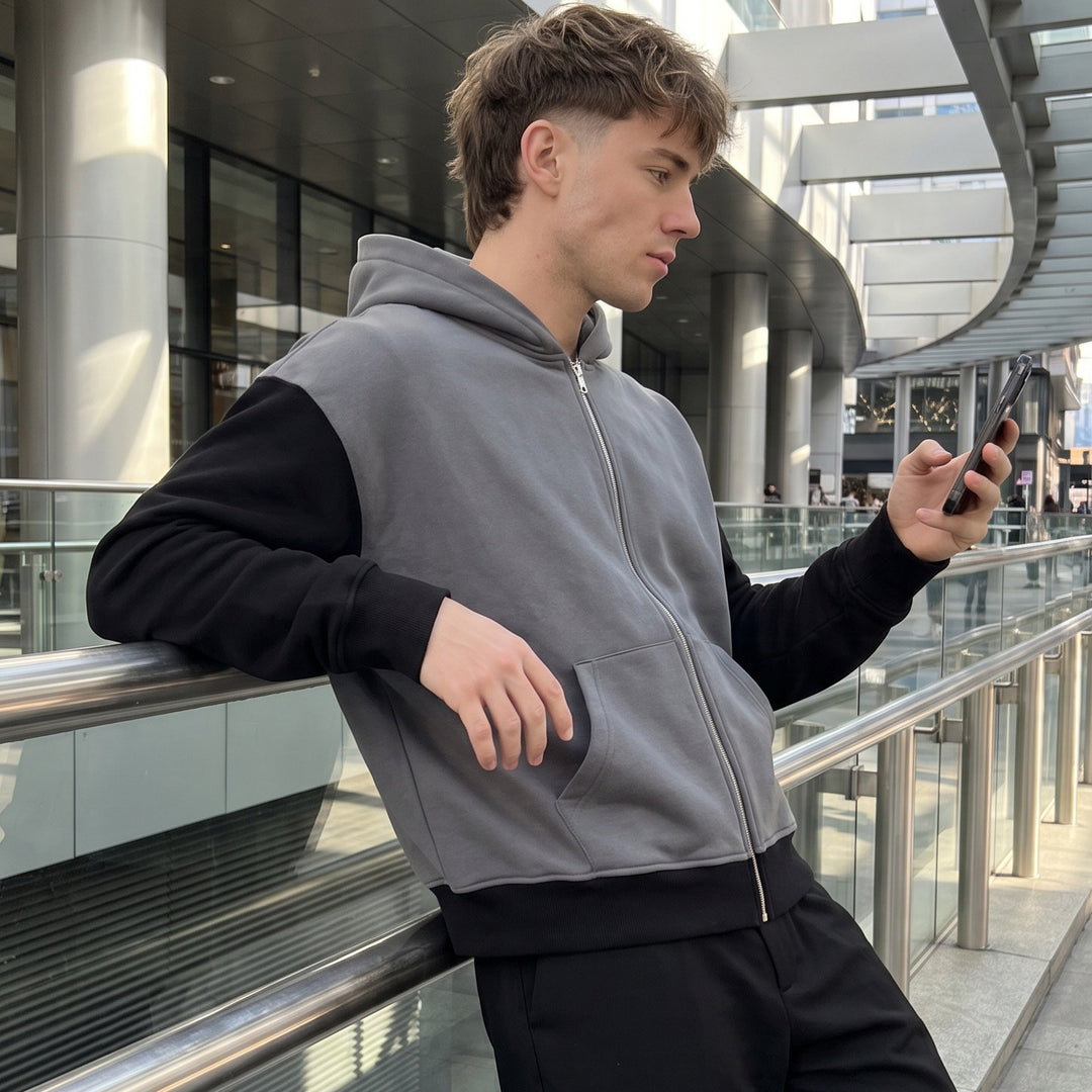 Men's Colorblock Style Zip-Up Hoodie in French Terry with Kangaroo Pocket Mune Fashion
