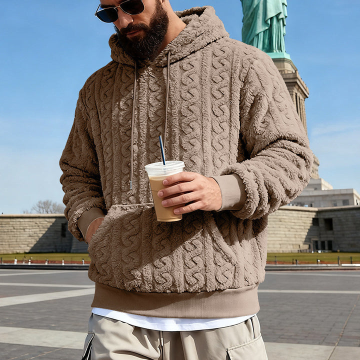 Men's Lined Sherpa Hoodie with Cable Knit Pattern and Hood Mune Fashion