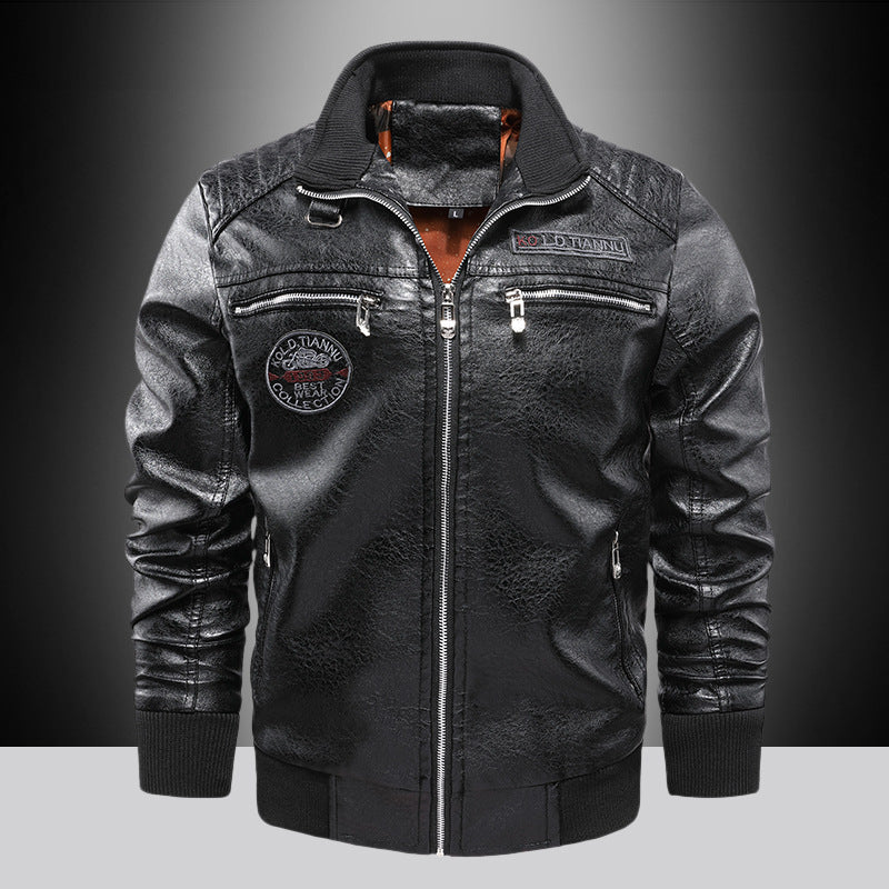 Men's Faux Leather Pilot Jacket with Zipper, Chest Pockets and Ribbed Cuffs Mune Fashion
