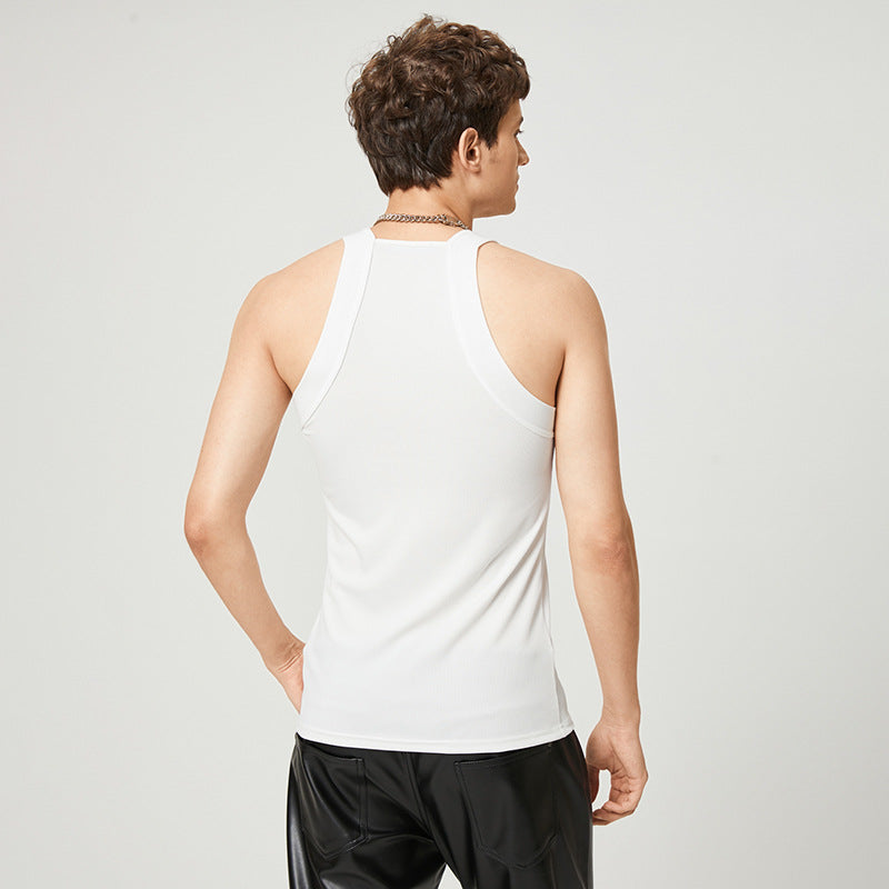 Women's form-fitting ribbed top with high round neckline and wide straps Mune Fashion