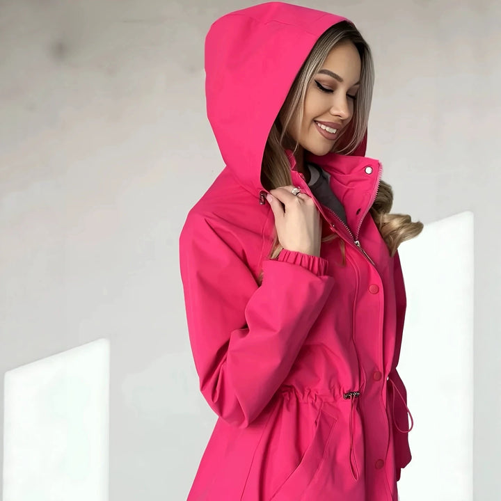 Women's hooded parka with waist drawstring and wind-resistant outer shell Mune Fashion
