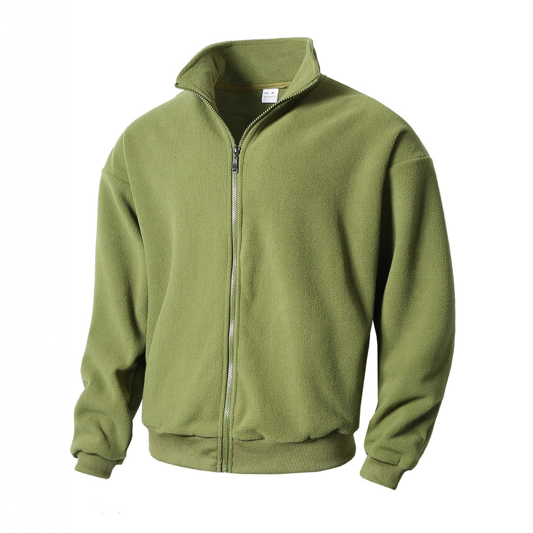 Men's Zip Fleece Jacket with Stand-Up Collar, Full-Length Zipper, and Ribbed Cuffs Mune Fashion
