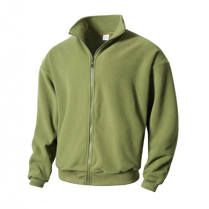Men's Zip Fleece Jacket with Stand-Up Collar, Full-Length Zipper, and Ribbed Cuffs Mune Fashion