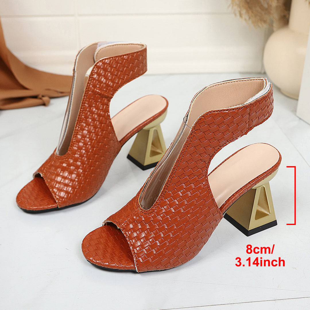 Women's Comfortable Peeptoe Sandals with Cut-Outs and Sculptural Heel Mune Fashion