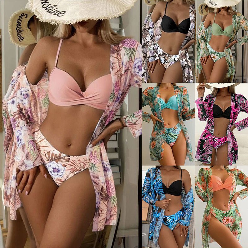 Women's Two-Piece Bikini Set with Floral Wrap Mune Fashion