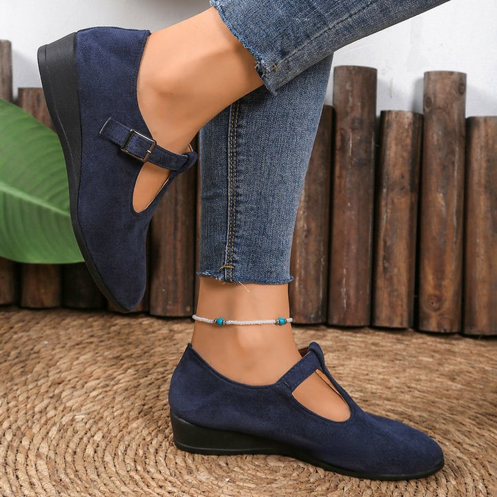 Ladies Slip-on Wedge Ballerina with Low Wedge Heel and Padded Comfort Insole Mune Fashion
