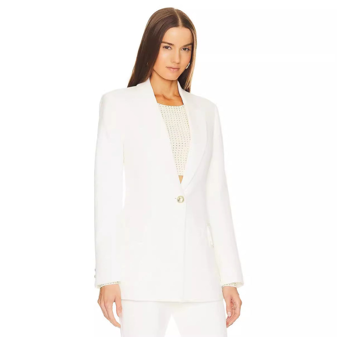 Women Two-piece Tailored Suit with Fitted One-button Blazer and Flared Trousers Mune Fashion
