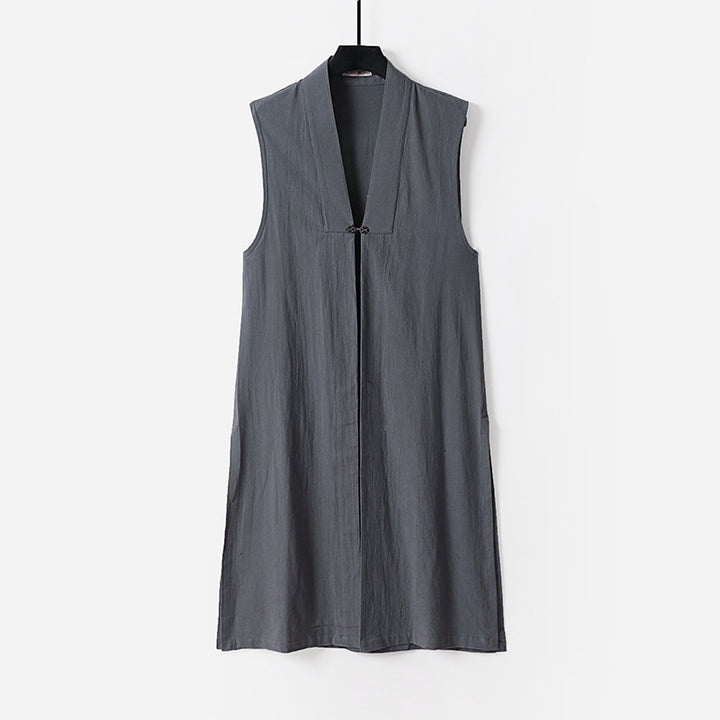 Women's sleeveless long vest with stand-up collar and decorative toggle closure Mune Fashion