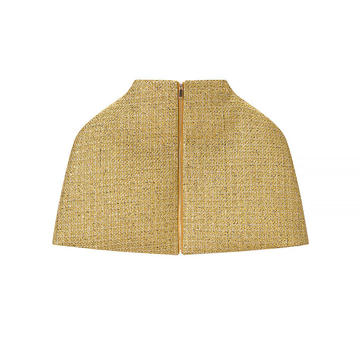 Ladies Short Capelet made of Boucle Tweed with Stand-up Collar Mune Fashion
