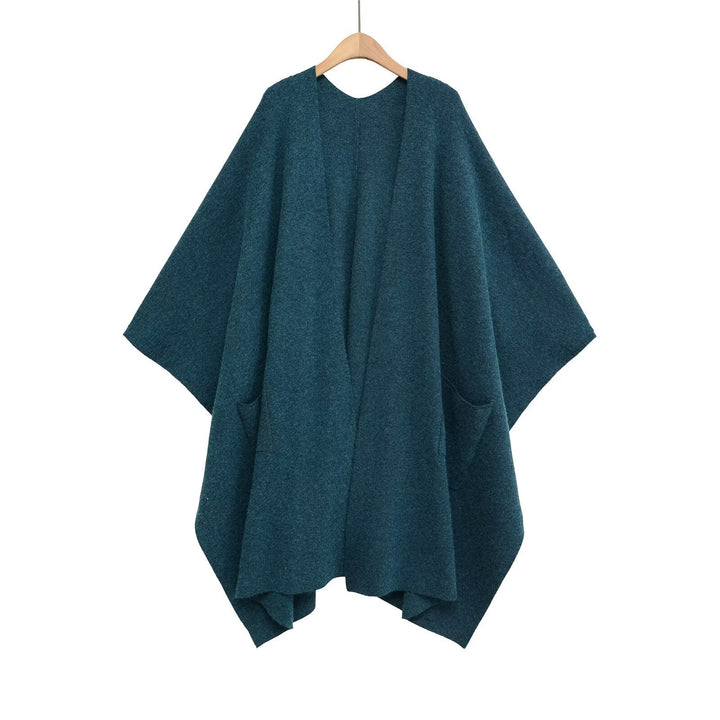 Women's Oversized Knit Poncho with Pockets and Asymmetric Hem Mune Fashion