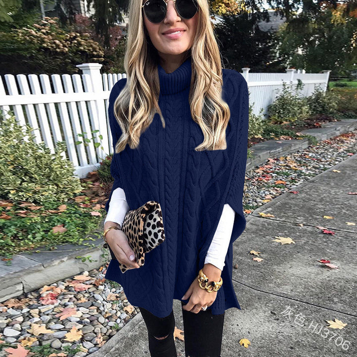 Ladies nan kastiger knit poncho with high turtleneck, cable structure and side slits Mune Fashion