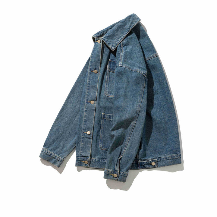 Unisex Robustess Denim Workwear Blouson with Shirt Collar and Large Flap Pockets Mune Fashion