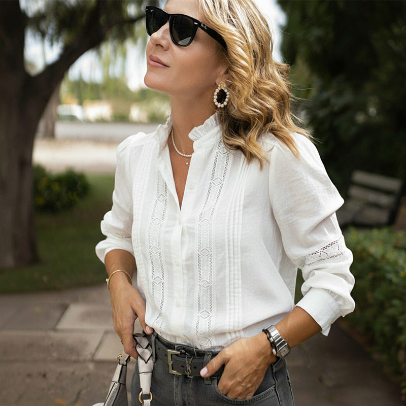 Women Elegant Blouse with Lace Details Mune Fashion
