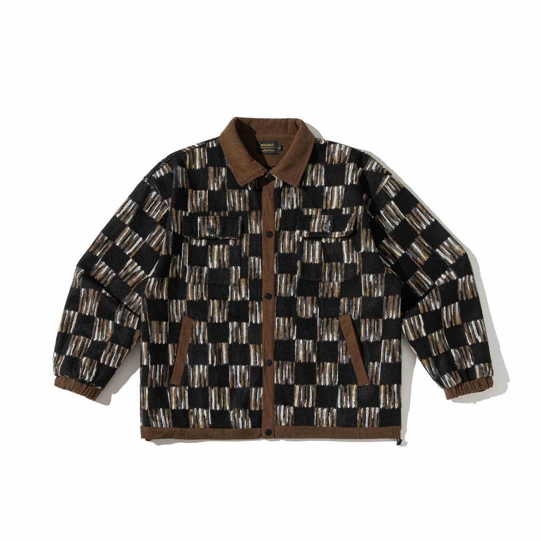 Men's patterned wool blend overshirt jacket with cord collar and flap pockets Mune Fashion