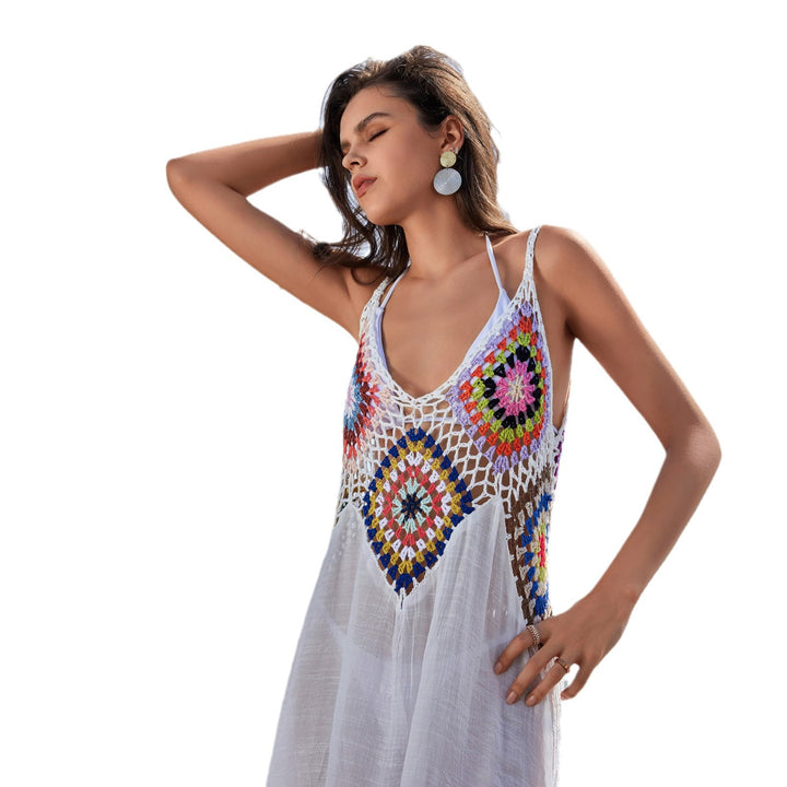 Women's casual crochet beach dress with colorful appliqués Mune Fashion