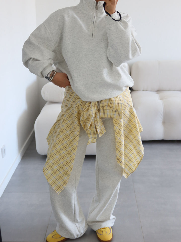 Women nan Oversize Half-zip Pullover with Stand-up Collar and Wide Lounge Pants Set Mune Fashion