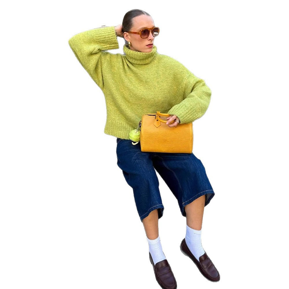 Women's Oversized Turtleneck Sweater made of Mohair Mix with Dropped Shoulder Mune Fashion