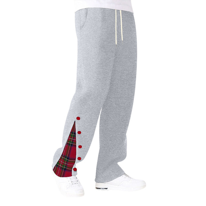 Women’s loose sweat jogging pants with decorative check insert and side button placket Mune Fashion