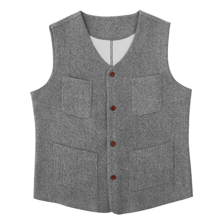 Men's wool blend vest with V-neck, patch pockets, and mesh lining Mune Fashion