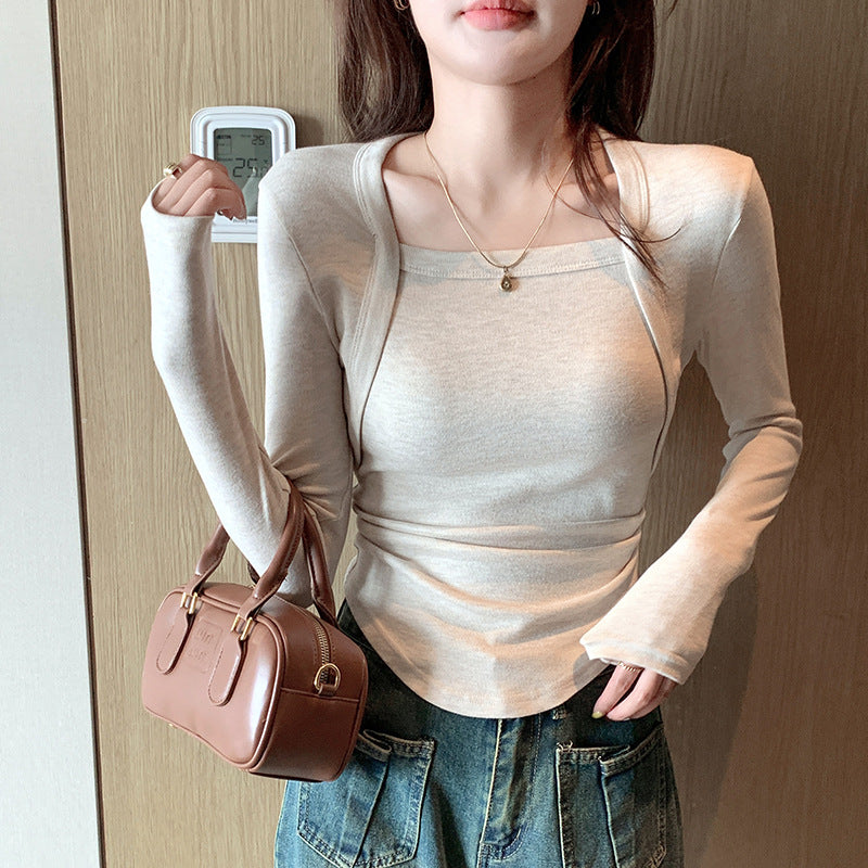 Women's Elegant Long Sleeve Shirt with Square Neckline Mune Fashion