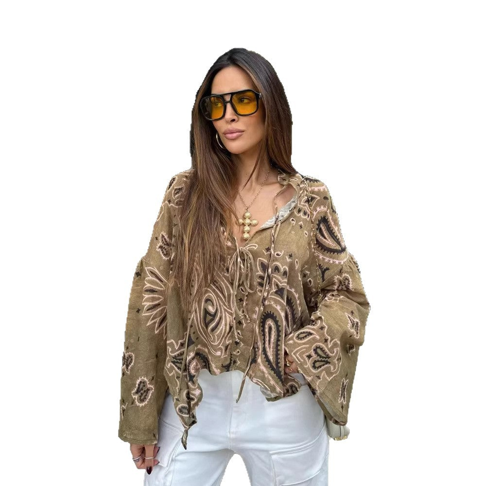 Women's wide Palazzo pants with paisley print, elastic waistband & pockets Mune Fashion
