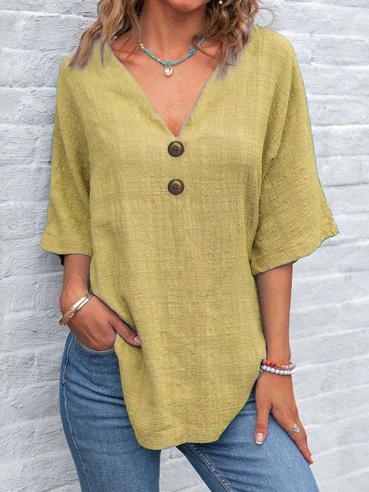 Women V-Neck Blouse with Button Details Mune Fashion