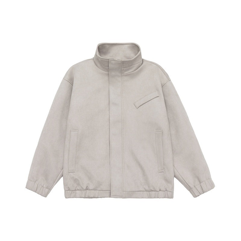 Unisex Short-Cut Stand-Up Collar Fleece Jacket with Concealed Snap Button Placket Mune Fashion
