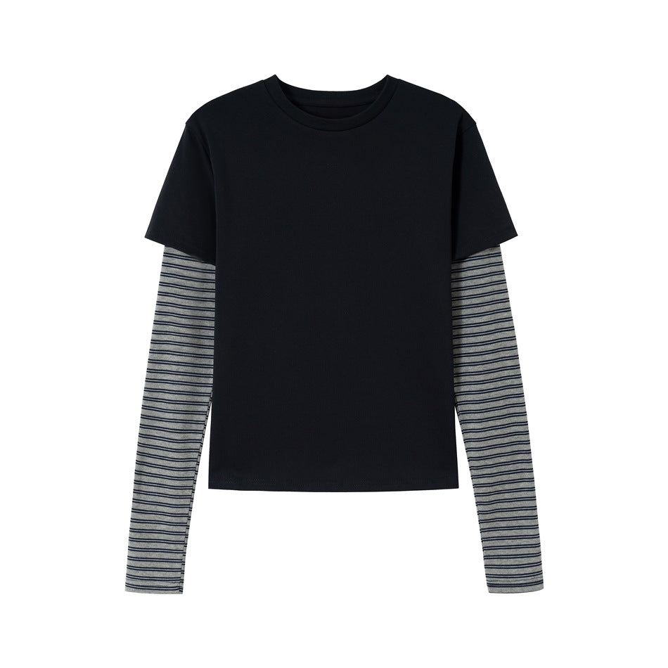 Unisex Layering-Long Sleeve Shirt with Striped Insert Sleeves and Short Sleeve Overlay Mune Fashion