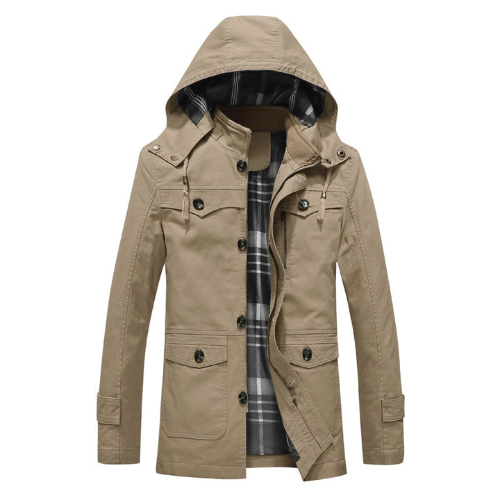 Men's Cotton Canvas Parka with Hood, Checked Lining and Multi-Function Pockets Mune Fashion