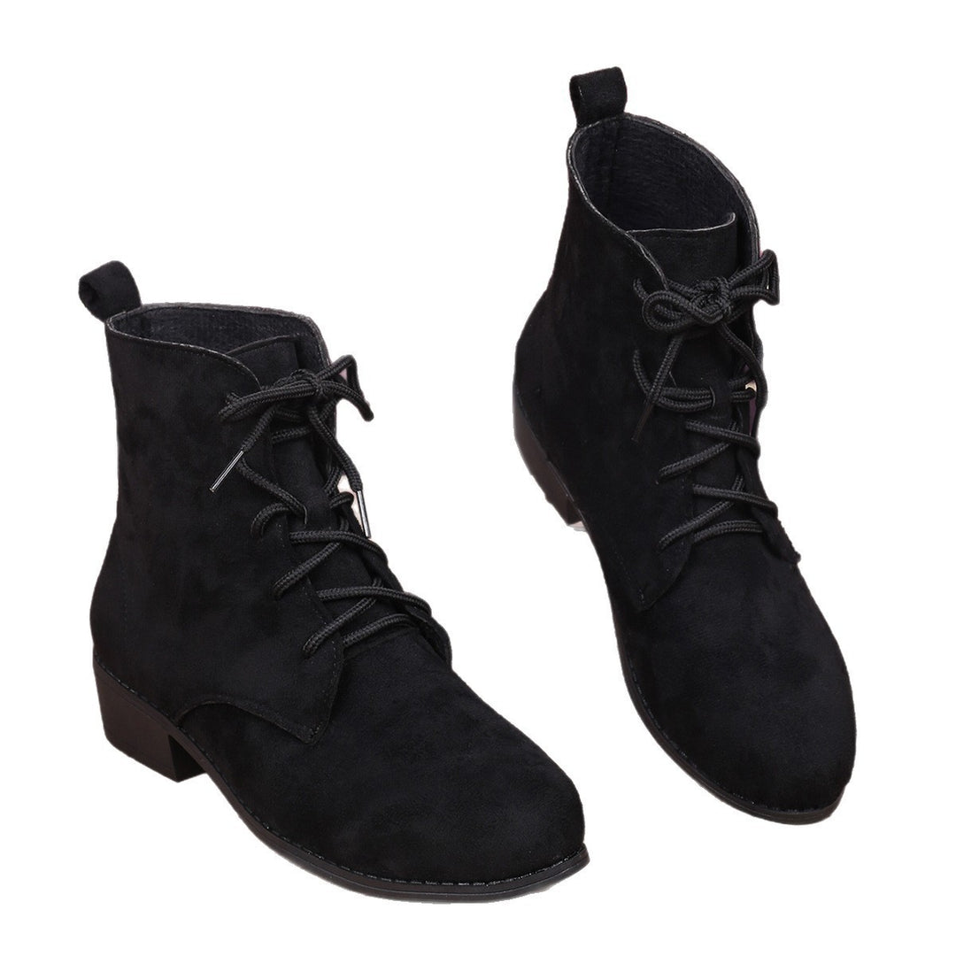 Women’s ankle-high lace-up ankle boots with a soft suede look, practical pull tab, and low block heel Mune Fashion