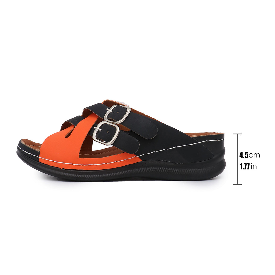 Women's faux leather slide sandals with crossed comfort straps, adjustable double buckles and ergonomic memory footbed Mune Fashion