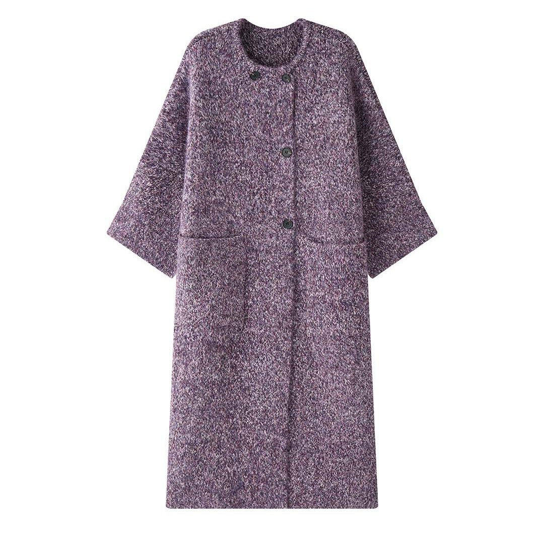 Women’s Long Bouclé Coat in Oversized Style with Discreet Button Placket Mune Fashion