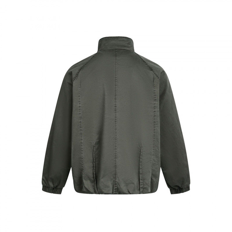 Men's Minimalist Nylon Bomber Jacket with Stand Collar, Raglan Sleeves and Gathered Hem Mune Fashion
