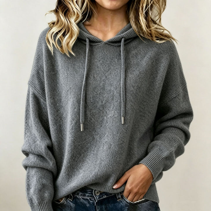 Ladies Oversize Knit Hoodie made of soft fine knit with drawstring Mune Fashion