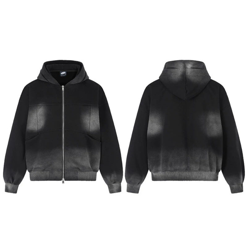 Unisex Hoodie Zip Jacket with Ombre Dyeing, Oversized Silhouette and Kangaroo Pockets Mune Fashion