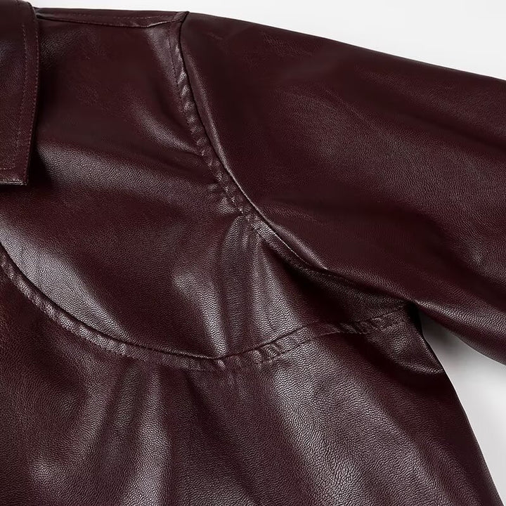 Women's Glossy Faux Leather Blouson Jacket with Zip and Elastic Hem Mune Fashion