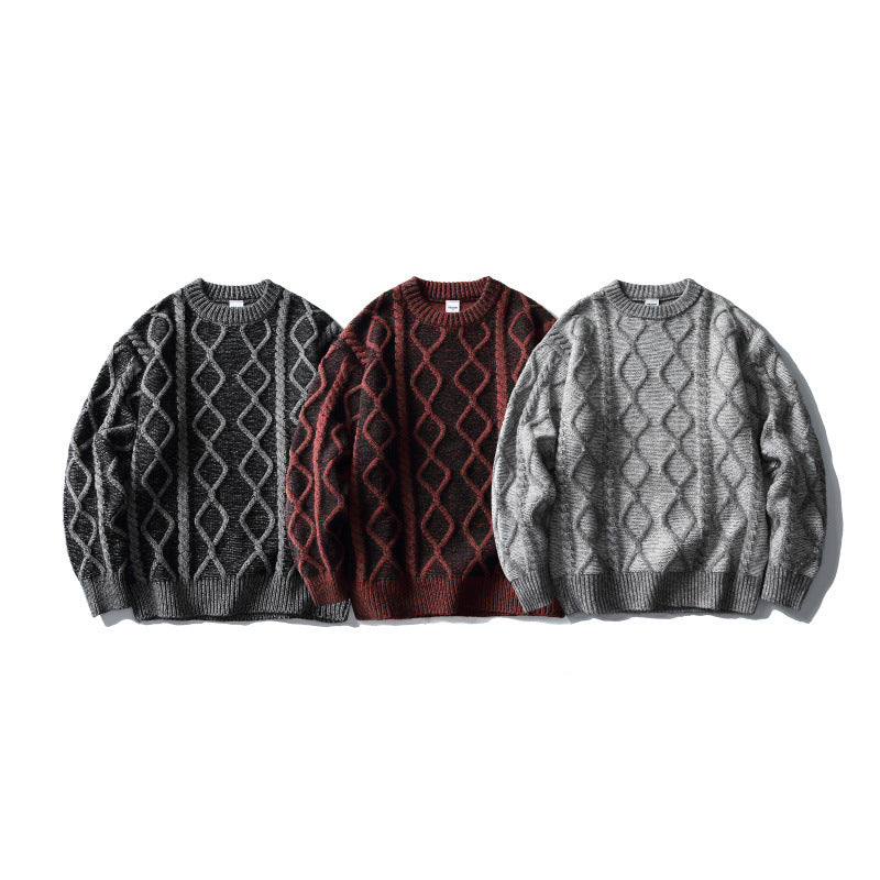 Unisex Oversized Knit Sweater with Cable Pattern Jacquard, Round Neck and Ribbed Cuffs Mune Fashion