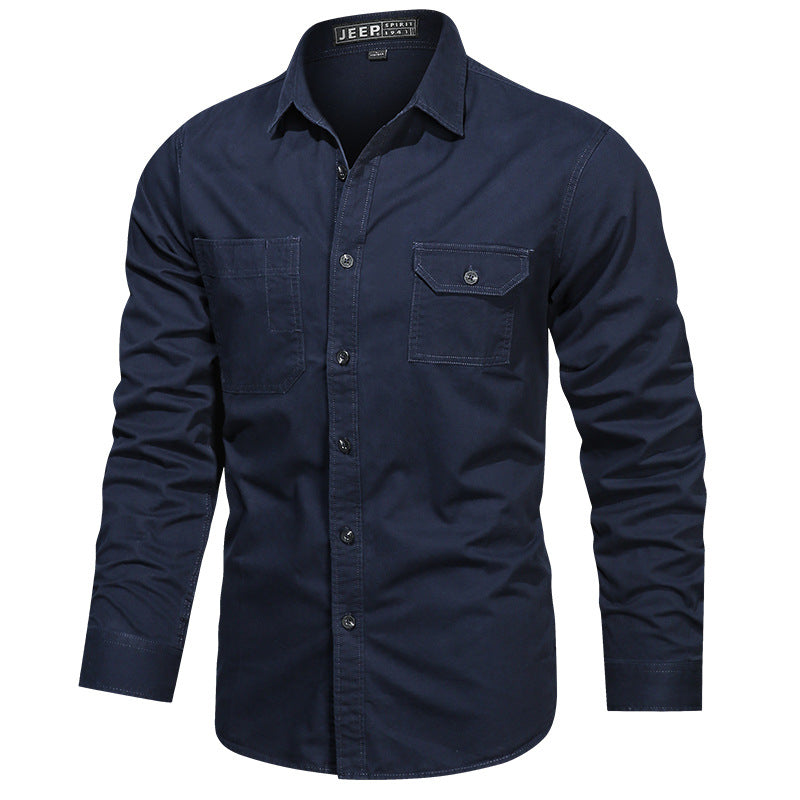 Men's long-sleeved cotton twill field shirt with flap chest pockets and tailored fit Mune Fashion
