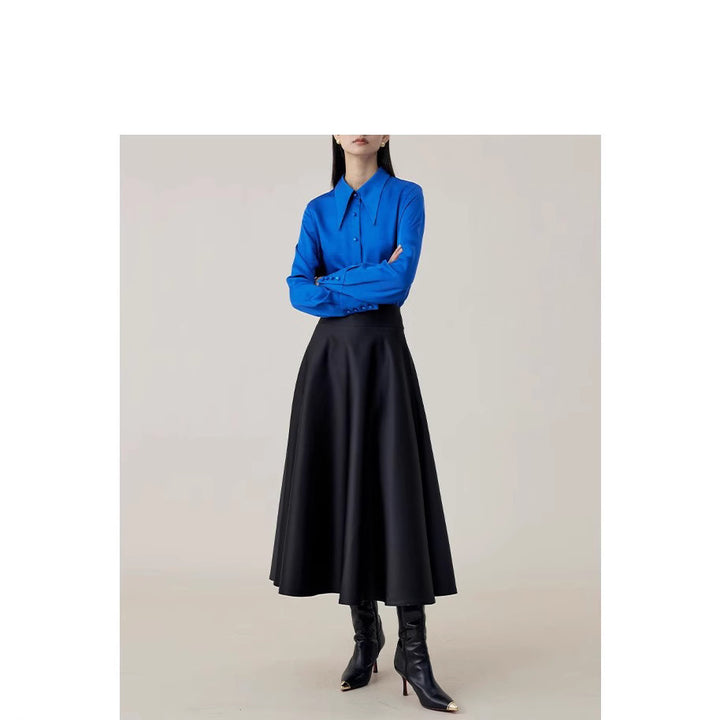 Women High-Waisted Midi A-Line Skirt with Wide Fit Mune Fashion