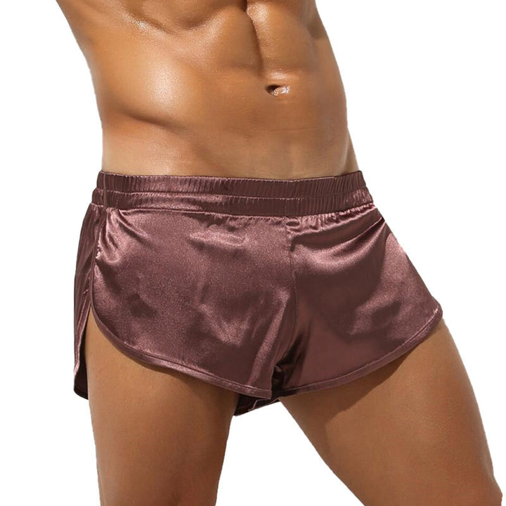 Men's short satin sleep shorts with elastic waistband and side slit Mune Fashion